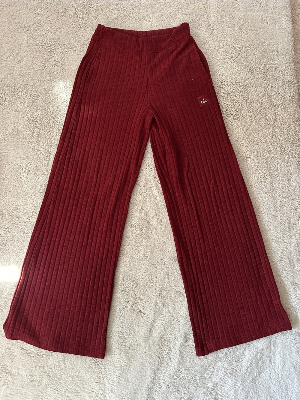 ALO Yoga Kids Ribbed Wide-Leg Leggings in Burgundy